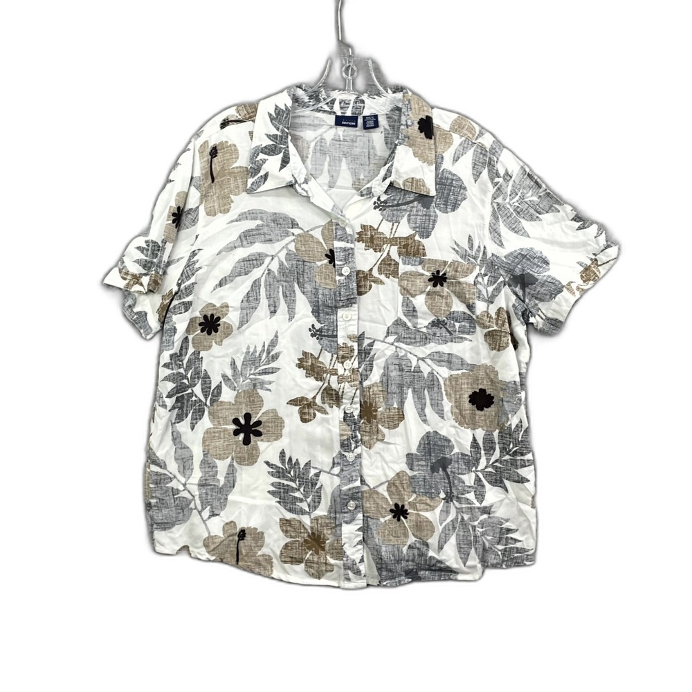 Basic Editions Camp Shirt Womens XL Floral Hawaiian Beach Coastal Outdoor Surf